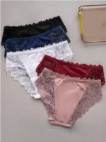 5pcs Women's Solid Color Lace Triangle Underwear