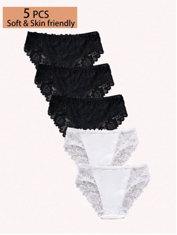 5pcs Women's Solid Color Lace Triangle Underwear