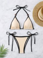 Summer Beach Color Block Bikini Set With Stitching, Two-Piece Set