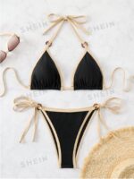 Summer Beach Color Block Bikini Set With Stitching, Two-Piece Set