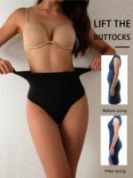 2pcs High-Waisted Tummy Control Shapewear Panties With Sexy Triangle T-Back Design For Women