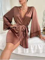 Women's Lace Patchwork Belted Robe