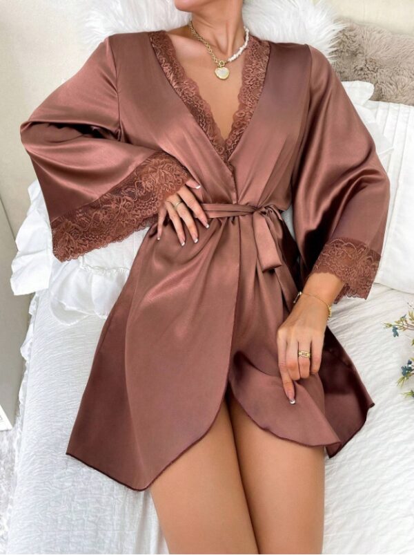 Women's Lace Patchwork Belted Robe