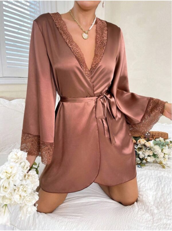 Women's Lace Patchwork Belted Robe