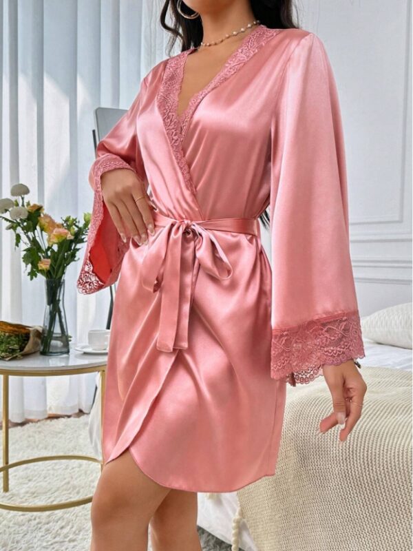 Women's Lace Patchwork Belted Robe