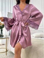 Women's Lace Patchwork Belted Robe