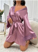 Women's Lace Patchwork Belted Robe